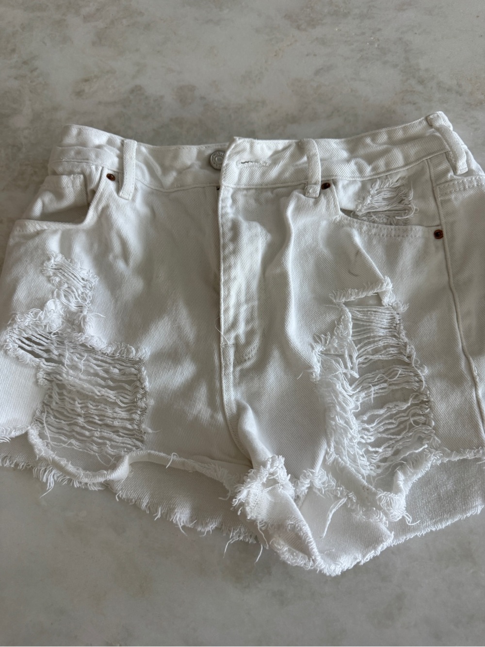 PacSun White Distressed High-Rise Denim Shorts